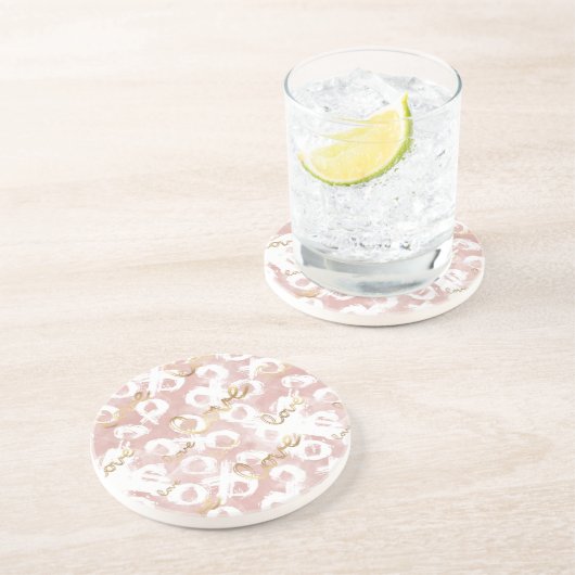 Pink Gold Love XO Zandsteen Onderzetter (Zijkant)