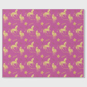 Pink Gold Magical Unicorn Birthday Cadeaupapier (Vlak)