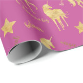 Pink Gold Magical Unicorn Birthday Cadeaupapier (Rol Hoek)