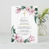 Pink Gold Magnolia Floral Baptisme Kaart (Staand voorkant)