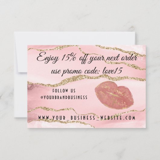 Pink Gold Marble Agate Lip Gloss Makeup Bedankkaart (Achterkant)