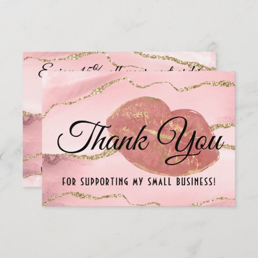 Pink Gold Marble Agate Lip Gloss Makeup Bedankkaart (Voorkant / Achterkant)