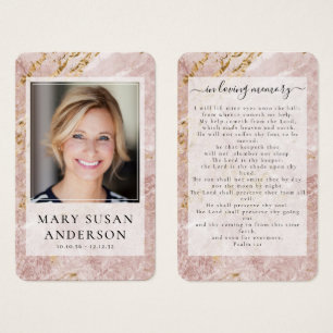 Pink Gold Marble Foto Memorial Prayer Kaart