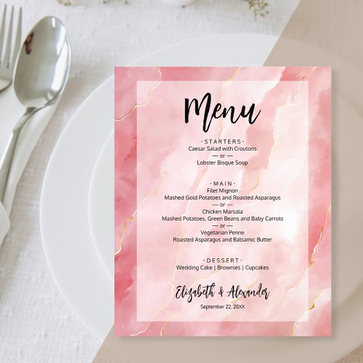 Pink Gold Marble Weddenmenu Flyer
