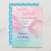 Pink Gold Mermaid Birthday Kaart (Voorkant / Achterkant)
