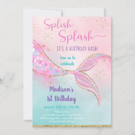 Pink Gold Mermaid Birthday Kaart
