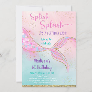 Pink Gold Mermaid Birthday Kaart