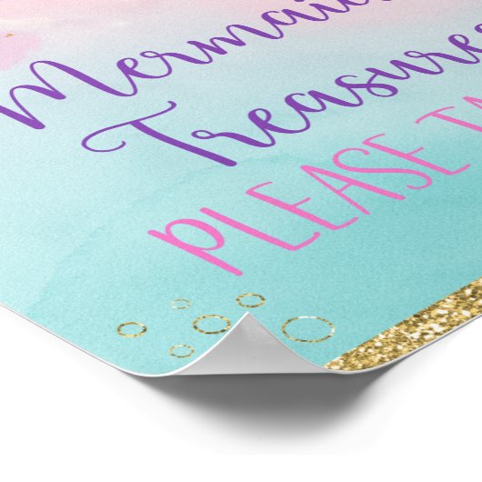 Pink Gold Mermaid Treasures Birthday Party Favor Poster (Hoek)