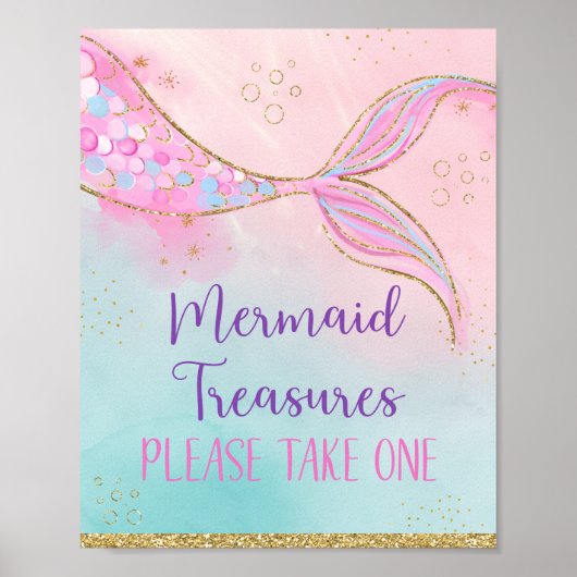 Pink Gold Mermaid Treasures Birthday Party Favor Poster (Voorkant)