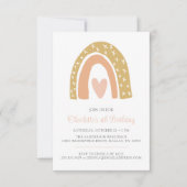 Pink Gold Minimalist Boho Rainbow Birthday Party Kaart (Voorkant)