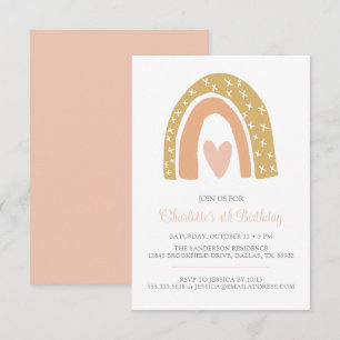 Pink Gold Minimalist Boho Rainbow Birthday Party Kaart
