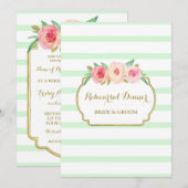 Pink Gold Mint Stripes Repetitie Dinner Party Kaart (Voorkant / Achterkant)