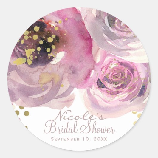 Pink & Gold Modern Floral Weddenschap Birthday Par Ronde Sticker (Voorkant)