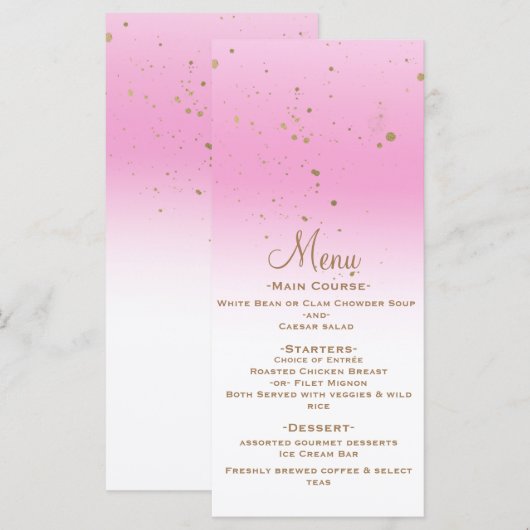 Pink Gold Modern Glam Confetti Party Weddenschap M Menu (Voorkant / Achterkant)
