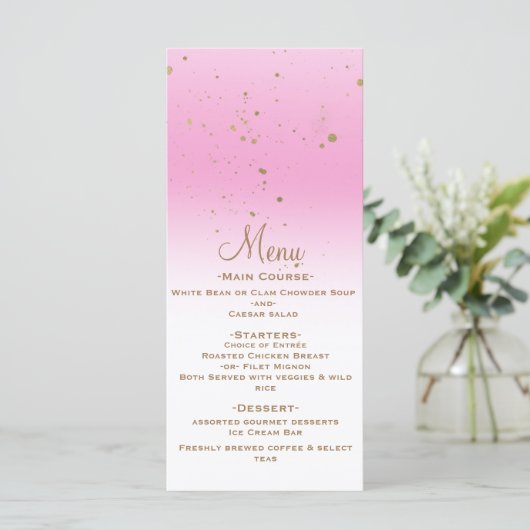Pink Gold Modern Glam Confetti Party Weddenschap M Menu (Staand voorkant)
