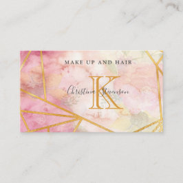 Pink Gold Monogram Floral Makeup Artist Hair Salon Visitekaartje
