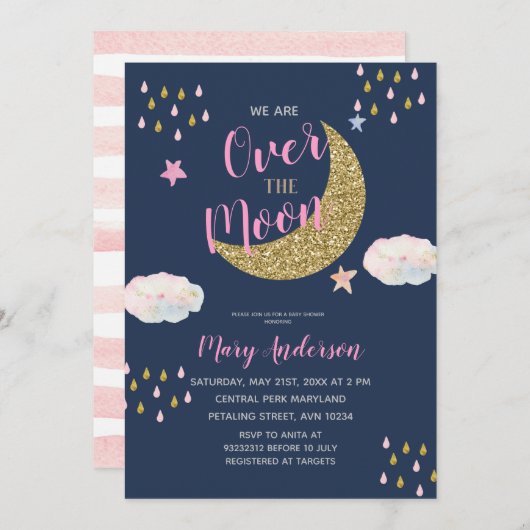 Pink Gold Moon Baby shower Kaart (Voorkant / Achterkant)