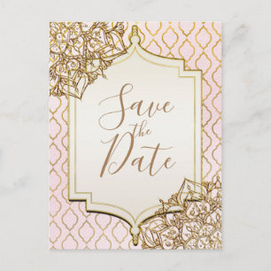 Pink Gold Moroccan Arabian Night Save the Date Aankondigingskaart