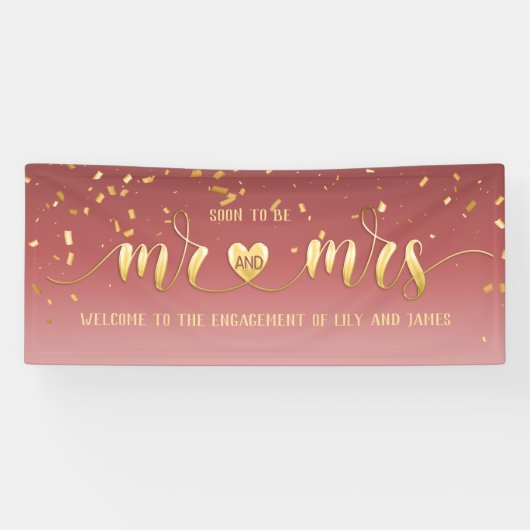 Pink Gold Mr en Mrs Verloving Banner (Horizontaal)