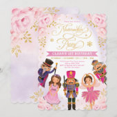 Pink Gold Nutcracker Party Winter Floral Birthday Kaart (Voorkant / Achterkant)