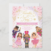 Pink Gold Nutcracker Party Winter Floral Birthday Kaart (Voorkant)