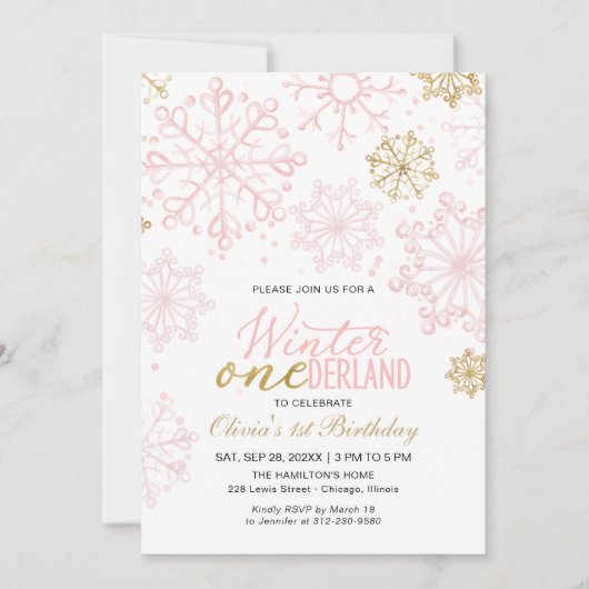 Pink Gold Onederland 1st Birthday Snowflake Kaart (Voorkant)