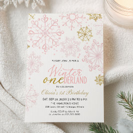 Pink Gold Onederland 1st Birthday Snowflake Kaart