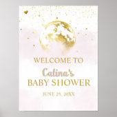 Pink Gold Over the Moon Baby shower Welkomstbord Poster (Voorkant)