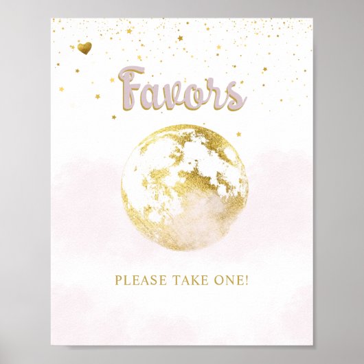 Pink Gold Over the Moon Favors Baby shower Sign Poster (Voorkant)
