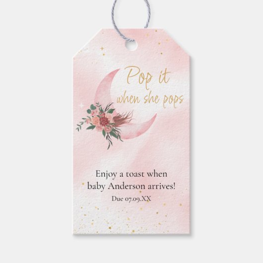 Pink Gold Over the Moon Pop het als ze Poppen Cadeaulabel (Voorkant)