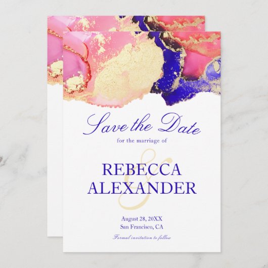 Pink Gold Paars Agate Wedding Save The Date (Voorkant / Achterkant)