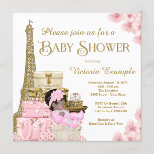 Pink Gold Paris Ethnic Girl Baby shower Kaart