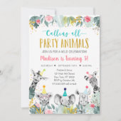 Pink Gold Party Animal Safari Birthday Kaart (Voorkant)