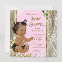 Pink Gold Pearl Etnisch Meisje Baby shower Kaart