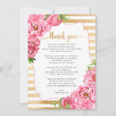 Pink Gold Peonies Baby shower bedankt Kaart (Voorkant)