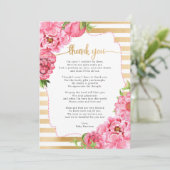 Pink Gold Peonies Baby shower bedankt Kaart (Staand voorkant)
