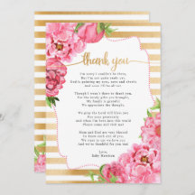 Pink Gold Peonies Baby shower bedankt