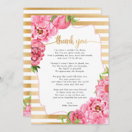 Pink Gold Peonies Baby shower bedankt Kaart