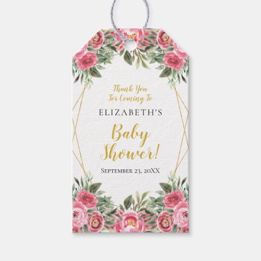 Pink Gold Peonies Baby shower Favor Cadeaulabel (Voorkant)