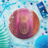 Pink Gold Pineappel Glitter Papieren Bordje (Feest)