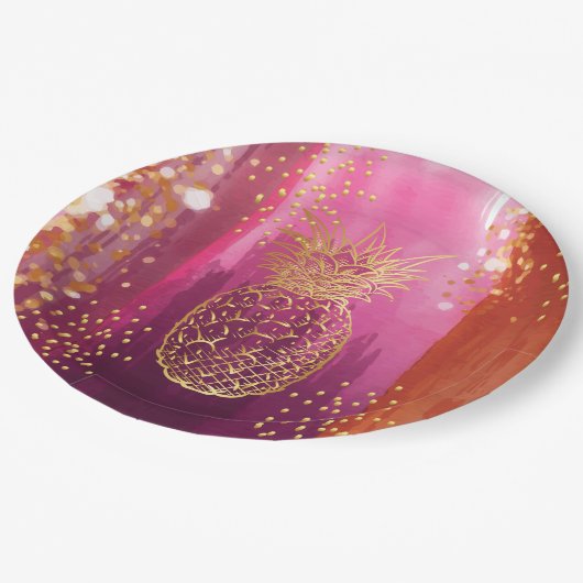 Pink Gold Pineappel Glitter Papieren Bordje (Gekanteld)
