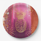 Pink Gold Pineappel Glitter Papieren Bordje (Voorkant)