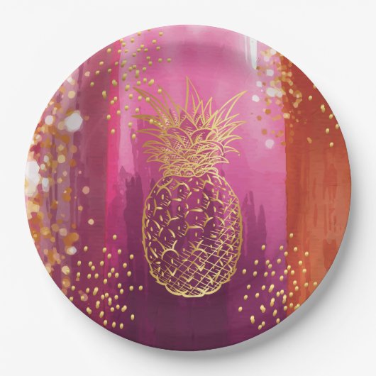 Pink Gold Pineappel Glitter Papieren Bordje (Voorkant)