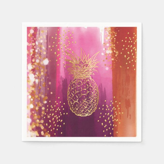 Pink Gold Pineappel Glitter Servet (Voorkant)