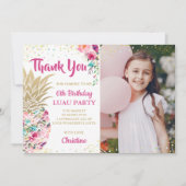 Pink Gold Pineapple Birthday Foto bedankt (Voorkant)