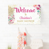 Pink Gold Pineapple Floral Baby shower Banner (Insitu)