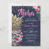 Pink Gold Pineapple Floral Navy Blue Baby shower Kaart (Voorkant)