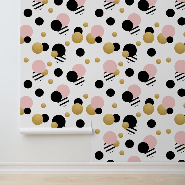 Pink Gold Polka Dot Behang (Applicatie)