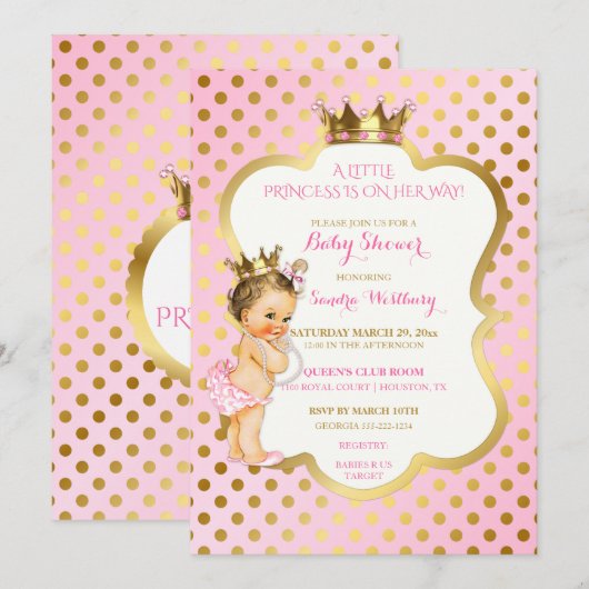 Pink & Gold Princess  Baby Girl Stippen Kaart (Voorkant / Achterkant)
