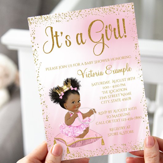 Pink Gold Princess Baby shower is een meisje Kaart